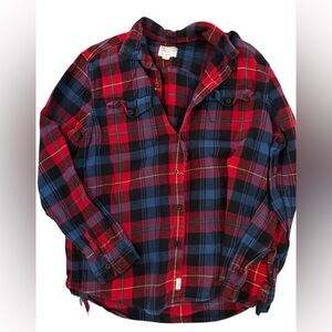 Red and Blue Plaid Flannel Shirt Sz L Grunge SKU 23